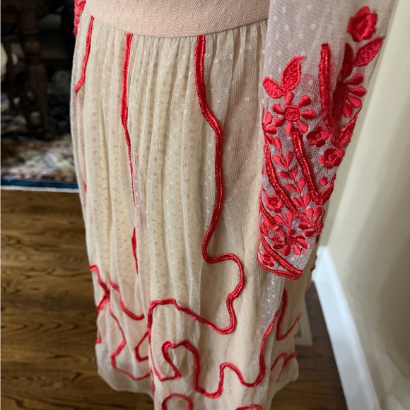 Romantic Nude Alice by Temperly Dress with Red Embroidery - Picture 10 of 11